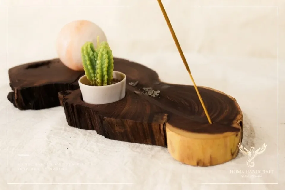 Stone and wood incense holder